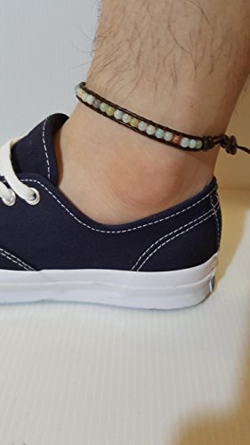Infinityee888 Amazonite Bead Anklet 10 Inches Ankle Bracelet Woven With Leather Cord Handmade Hippie Bohemian Unisex Style Gift Idea For Men And Women #TOP4
