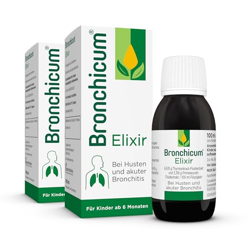 Bronchicum Elixir | Hustensaft mit Thymian & Primel bei akuter Bronchitis und Husten | Schleimlösender und beruhigender Erkältungssaft | geeignet für Säuglinge ab 6 Monaten | Sparset mit 2 x 100 ml