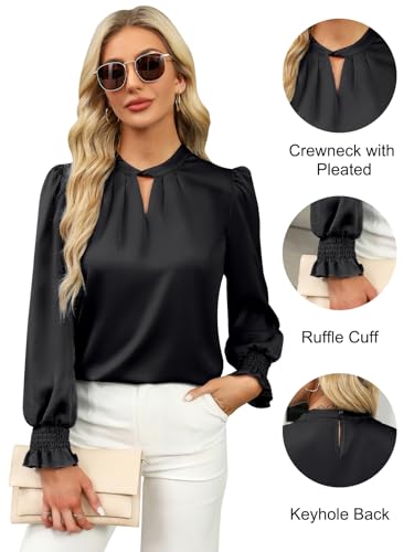 BMJL Womens Dressy Casual Blouse Black Long Sleeve Shirts Satin Silk Keyhole Business Work Tops Fall Outfits 20252