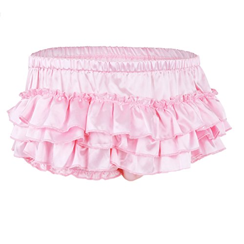 Men's Shiny Satin Frilly Ruffled Briefs Sissy Crossdress Bloomer Tiered Skirted Panties4