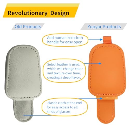 Image of Yuoyar 2 Packs Sunglasses Holders for Car Visor - Magnetic Leather Sunglasses Holder and Ticket Card Clip - Car Visor Accessories (Orange)