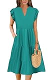 Summer Dresses for Women 2026 Elegant Classy Denim Dress Linen Business Casual Airy Skirt Plus Size T Shirt Midi Beach Clothes Boho Maxi Sundresses Fall Fashion Must Haves Lake Green X-Large
