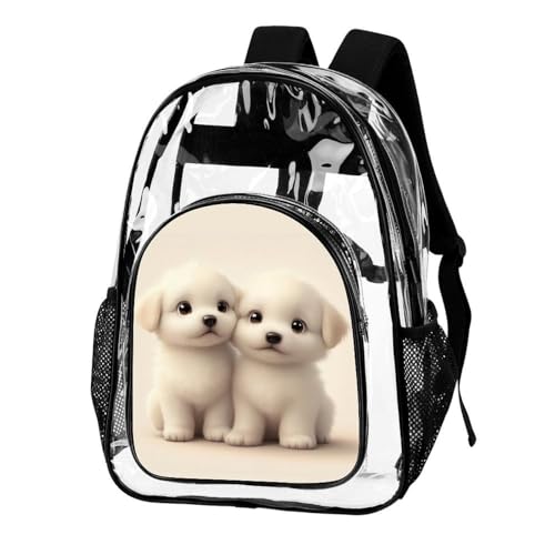 Water-Resistant Portable Transparent Backpacks with Side Mesh Pockets for Women and Men Casual Daily Use (Cute Animal Maltese)2