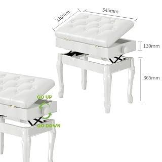 Jargrovs Banc de Piano,Banc Piano en Cuir PU épais à 10 Boutons, Tabouret Piano réglable en Hauteur à Pieds courbés en Bois Massif,Banquette Piano avec Compartiment de Rangement,Tabouret Piano Blanc - Les Beatles, Paul McCartney, John Lennon, RIngo Starr, George Harrison Jargrovs Banc de Piano,Banc Piano en Cuir PU épais à 10 Boutons, Tabouret Piano réglable en Hauteur à Pieds courbés en Bois Massif,Banquette Piano avec Compartiment de Rangement,Tabouret Piano Blanc – Image 2