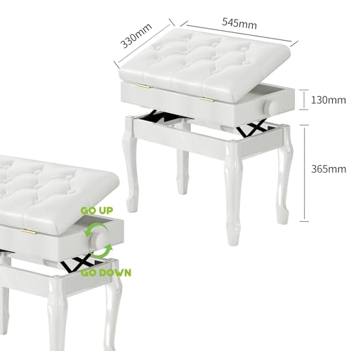 Jargrovs Banc de Piano,Banc Piano en Cuir PU épais à 10 Boutons, Tabouret Piano réglable en Hauteur à Pieds courbés en Bois Massif,Banquette Piano avec Compartiment de Rangement,Tabouret Piano Blanc - Les Beatles, Paul McCartney, John Lennon, RIngo Starr, George Harrison Jargrovs Banc de Piano,Banc Piano en Cuir PU épais à 10 Boutons, Tabouret Piano réglable en Hauteur à Pieds courbés en Bois Massif,Banquette Piano avec Compartiment de Rangement,Tabouret Piano Blanc – Image 3