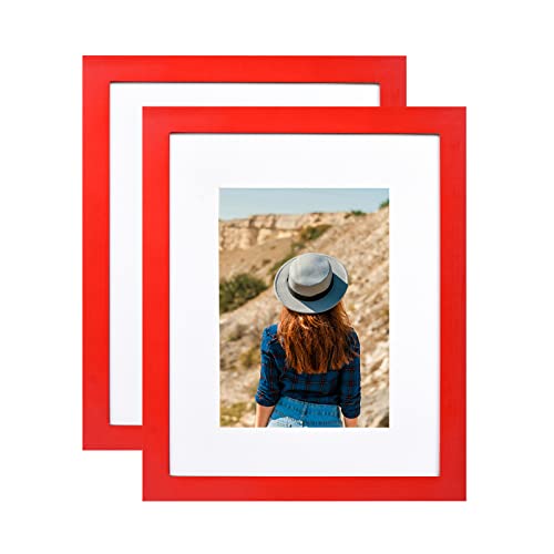 Wyooxoo 8X10 Picture Frame Set Of 2 Red Solid Wood Photo Frames Display Pictures 5X7 With Mat Or 8X10 Without Mat Colorful Frame For Tabletop Display Or Wall #TOP6