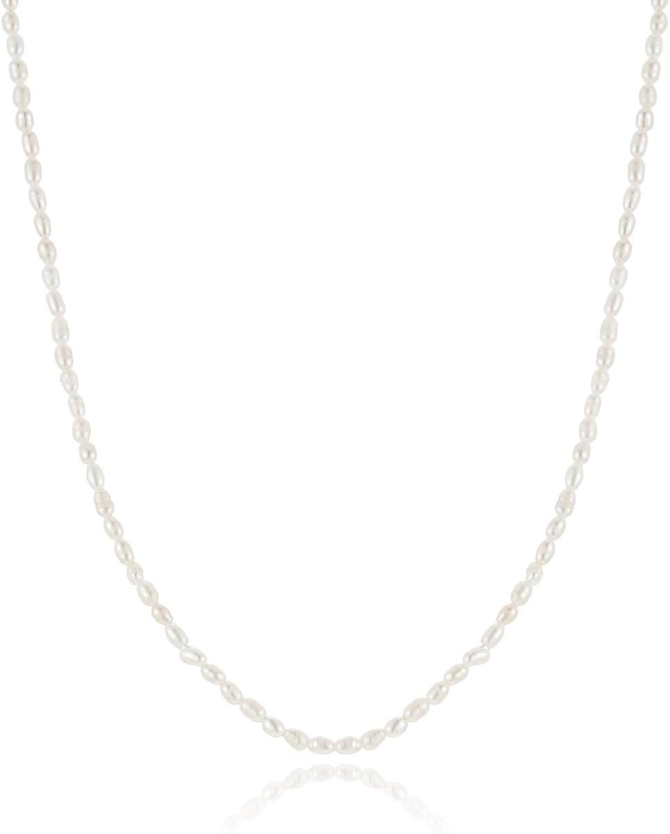 JaruJaru Collar Mini de Perlas Keshi de Plata de Ley 925 – Pequeñas Perlas Blancas de Agua Dulce de 2-3 mm, Cadena Ajustable (40-45 cm), Delicado Collar en Capas para Mujer