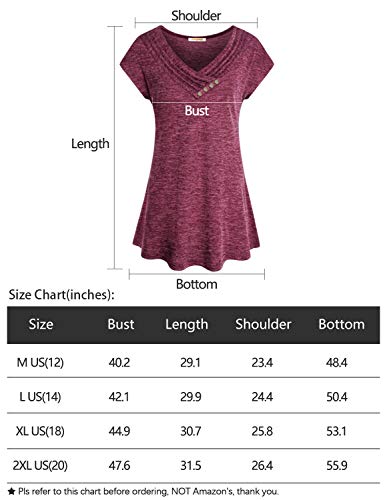 Baikea Short Sleeve Tunics For Women 2022 Summer Dressy Pintuck V Neck Maroon Cap Sleeve Work Shirts For Formal Office Tops Blouse Drape Loose Fit Flare Loose Tunic Shirt Wine Red X-Large #TOP4