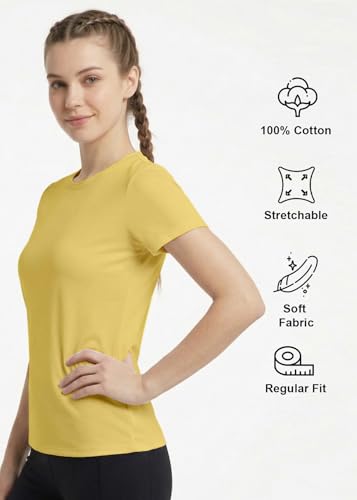Image of INDISSH Yoga Tshirt for Women Cotton | Graphic Printed Yoga Round Neck Short Sleeves T-Shirt for Woman - WRN-YOGAB-PAR
