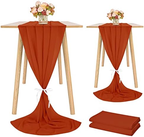 Showgeous 2 Pcs Chiffon Table Runner 28x120 Inches Romantic Wedding Runner 10ft Terracotta Sheer Chiffon Table Cover Dressing Table Runner for Wedding Birthday Party Bridal Baby Shower Decorations