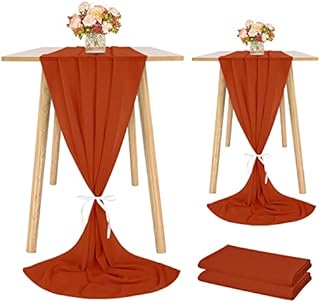 Showgeous 2 Pcs Chiffon Table Runner 28x120 Inches Romantic Wedding Runner 10ft Terracotta Sheer Chiffon Table Cover Dressing Table Runner for Wedding Birthday Party Bridal Baby Shower Decorations