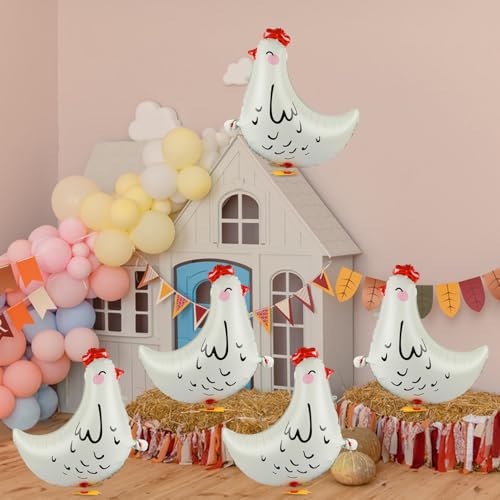 6 Pcs Walking Farm Animals Balloons,Mylar Walking Chicken Balloon with Ribbons for Theme Farm Animals Birthday Halloween Party Decorations (Chick) by EVERMARKET - Used condition - Image 7