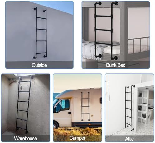 Emergency Egress Ladder for Window Well - 330LBS Load Capacity, Black Metal Wall-Mounted Climbing Ladder, Customizable Size for Loft & Bunk Beds, Durable Iron Round Pipe Design.