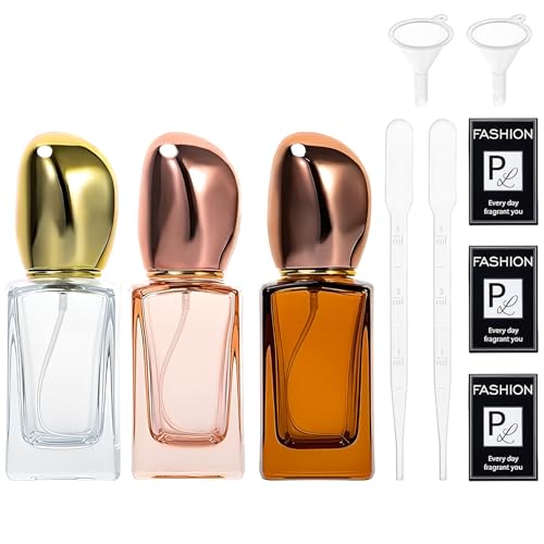 Yebeauty 3pcs 30ml Refillable Perfume Bottles, Glass Perfume Bottles Empty Atomizer Mist Spray Bottle for Perfume Cologne Dispenser, Clear Pink Amber