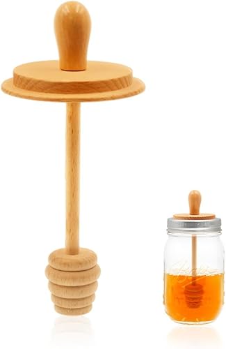 1 vaso de madera Mason Jar Honey Dippers  Palo de madera para tarros Mason de boca regular, cuchara de miel, tarro de abeja tapa de panal para boca