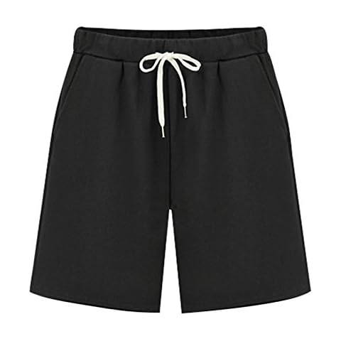 VtuAOL Women's Drawstring Elastic Waist Shorts Plus Size Shorts Black Asian 7XL/US 2XL Cover