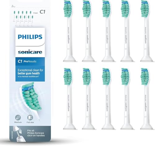 Philips Sonicare C1 ProResults-Bürstenköpfe für elektrische Schallzahnbürsten, 10 Stück (Modell HX6010/32)
