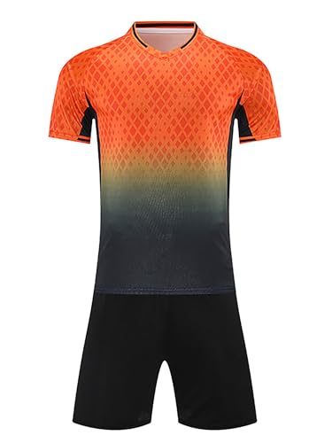 Hansber Kids Boys Shorts Set Gradient Color T-shirt With Loose Shorts for Athletic Workout Orange 5-6 Years