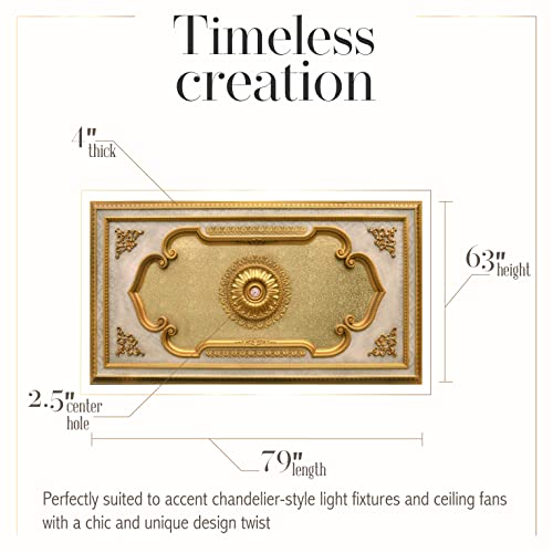Image of Gold Leaf Decorative Rectangular Ceiling Medallion or Fan Medallion, 86 Inches