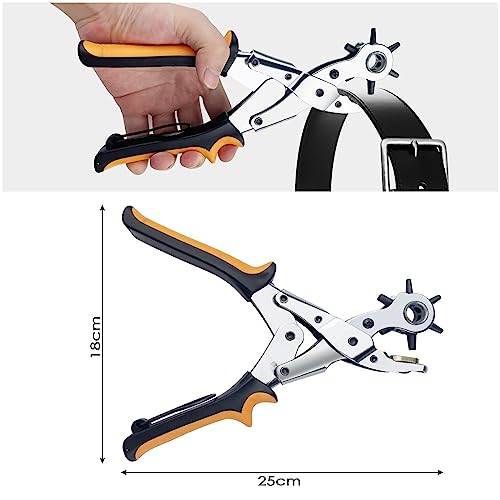 Fousenuk Lochzange für Leder, Gürtellochzange mit 6 Fach Locher, Lochzange Papier Gürtel, Belt Hole Puncher, Lochstanzer, Revolverlochzange, Gürtellocher Zange, Lederlocher, Lederlocherzange