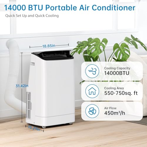 Vossfamul Portable Air Conditioner 14000 BTUs - 3-in-1 Cooling Unit for 750 Sq. Ft with 90Pints/Day Dehumidifier, 50dB Ultra Quiet, Self-Evaporative & Window Kit, 24H Timer,(Black Top Cover) by Vossfamul - Image 3