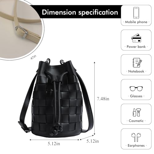 Extolove BUCKET PURSES For Women, Mini Leather Woven Bucket Bag Drawstring Purse Hobo Crossbody Bucket Handbags thumb #2