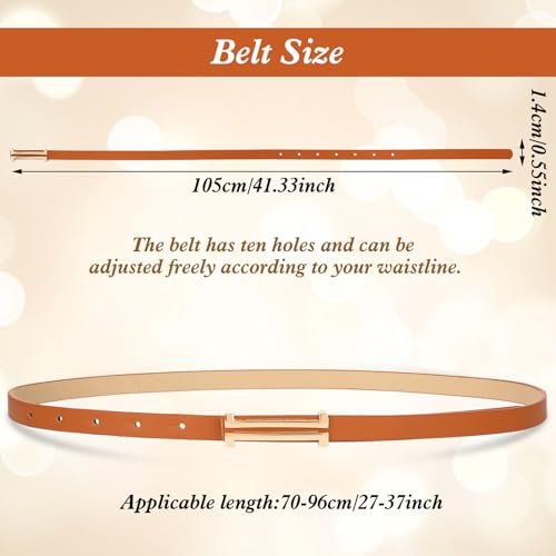 2Pcs Women's PU Leather Skinny Belt, Thin Waist Belt Soft Slim Waistband Alloy Gold Buckle Belt for Dress Pants Jeans3