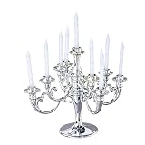 Silver Candle Holder for Cake Topper, Vintage Candlestick Holders Cake Decorative, with 9 PCS Candle, Light Luxury Baking Ornaments Centerpieces for Tables Birthday, Anniversary, Wedding Party