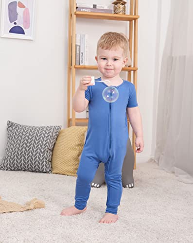Unisex Baby Romper Short Sleeve Footless Pajamas Bamboo Pajamas Babies Made From Viscose Infant Zippy Pjs - 0-24 Months (Blue & Green, 6-12M) #TOP7