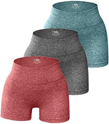 OQQ Women's 3 Piece Yoga Workout Athletic Seamless High Wasit Gym Legging Shorts, Darkgreen,grey,red, Medium