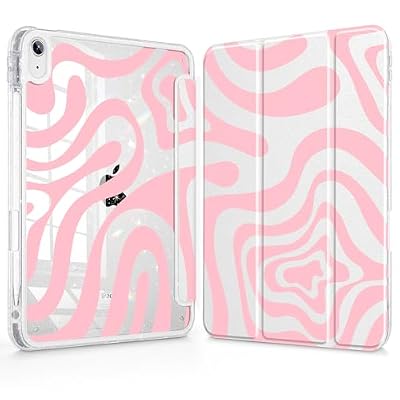 Lepeoac Case for iPad Air 11'' (M4 2026/M3 2025/M2 2024)/ iPad Air 10.9'' Air 5th /4th Gen, Glitter Tablet Cases with Transparent Acrylic Back+Pencil Holder+Auto Wake/Sleep, Pink Wave Pattern