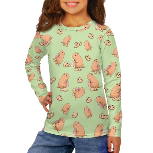 Girls Long Sleeve T Shirt with Cute Cartoon Graphic Soft Lightweight Crewneck Tee Loose Fit Casual Top