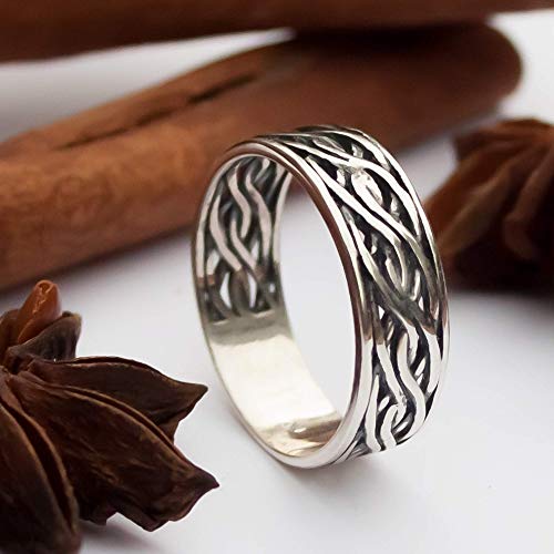 Mia Silver Studio Celtic Knot Band Ring Solid Sterling Silver 925 Viking Wedding Promise Rings For Couple Braided Knotted Wave Stacking Thumb Bands Rings Norse Jewelry Gifts/Handmade thumb #8