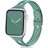 Bracelet femme sport compatible apple watch 38 40 & 41 mm toutes Series, respirant léger souple, design étroit en silicone, fermoir fiable inoxydable réglable, Remplacement idéal (Vert)