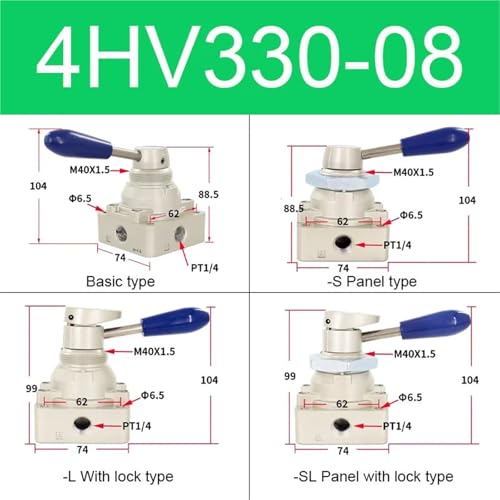 Válvula giratoria manual 4HV330-08 de 4/3 vías para control neumático estable 3