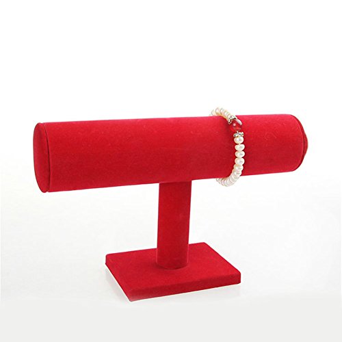 PUAK523 présentoirs Bijoux T-Bar Support, Bijoux, Montre Bracelet Chaîne Bracelet de Cheville Elastiques Ornaments écran Tour de Support, Rouge Velours, Taille Unique Cover