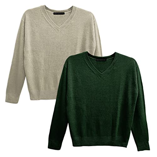 Project Better Place Women's Kashmere Feel Lightweight Long Sleeve V Neck Knit Sweater - Multi Packs (Medium, 2 Pack - Green/Beige) #TOP1