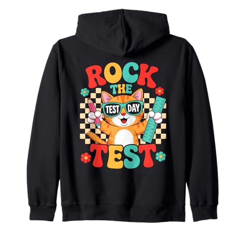 Rock The Test Day Motivational Cat Sudadera con Capucha
