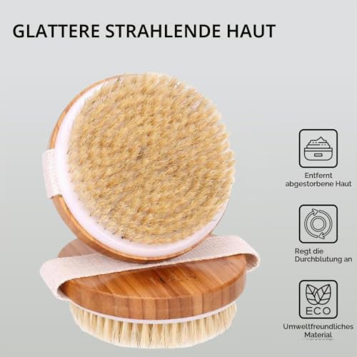 H&S Bambus Holz Körperbürste - 2 Stück - Trockenbürste & Massagebürste mit Naturborsten für Körper Peeling & Cellulite und Wunderbar in der Schwangerschaft