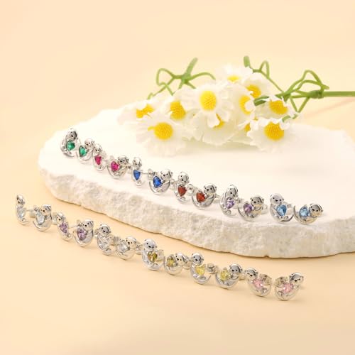 Cute Otter Earrings for Women - 925 Sterling Silver Birthstone Sea Otter Stud Earrings Cute Animal Stud Heart-Shaped CZ Hypoallergenic Jewelry Gift3