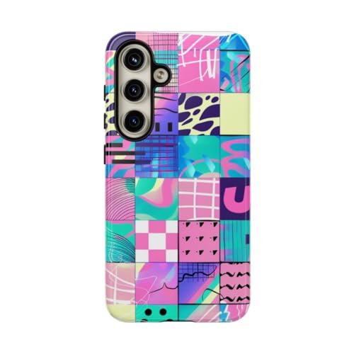 Coque rigide brillante Samsung S24 motif abstrait géométrique turquoise intense