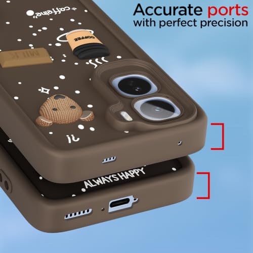 Image of Pikkme Back Cover for Vivo T5 Pro 5G | 3D Bear Silicone Cute & Fun Coffee Cartoon | Full Body Protection Bumper Case (Brown)