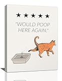 Cat Bathroom Wall Art Would Poop Here Again Pictures Wall Decor Funny Cat Bathroom Canvas Painting Print Funny Apartment Home Modern Artwork Decorations Framed for Bathroom Restroom 12 x 16 inch