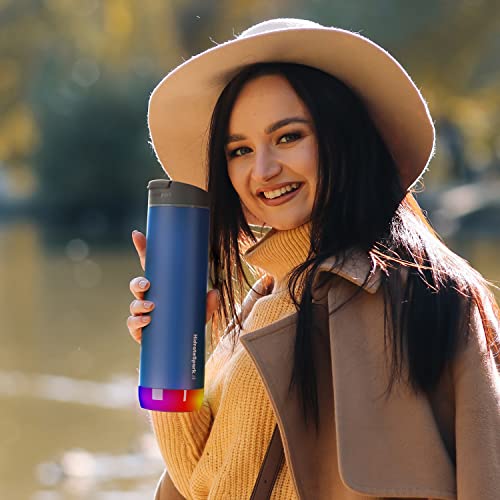 Hidratespark Pro Smart Water Bottle – Insulated Stainless Steel For Hot And Cold Drinks – Tracks Water Intake With Bluetooth, Led Glow Reminder When You Need To Drink – Flip Lid, 21Oz, Deep Blue #TOP4