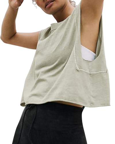 Image of HUGOOME Women Workout Tank Tops Oversized Crop Sleeveless Tee Loose Fit Boxy Basic Yoga Active Summer T Shirts Gym 2026