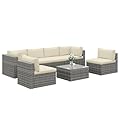 7-Piece Modular Patio Furniture Set, Wicker Outdoor Sectional Sofa with Cushions and Coffee Table, All Weather Patio Conversation Sets for Porch Balcony Backyard, Beige