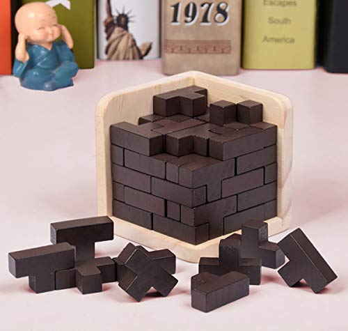 Wooden Brain Teaser Puzzle Cube Wooden Puzzles T-Shaped Jigsaw Logic Puzzle Educational Toy For Kids And Adults By Ahyuan (Wine) #TOP2