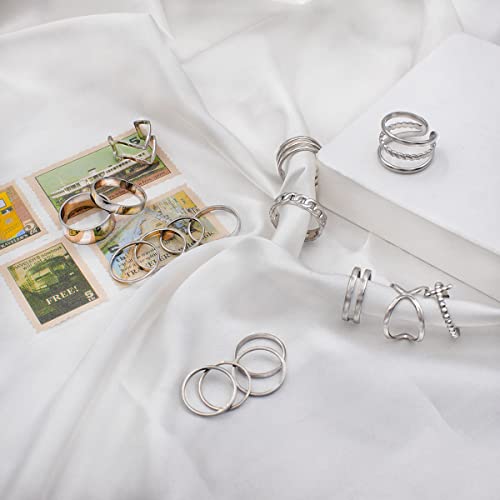 Yfstyle Knuckle Rings For Women Stainless Steel Rings Set Stackable Finger Rings Silver Knuckle Rings For Women Stackable Rings Sets Adjustable Knuckle Stackable Rings Midi Ring Set For Women-17Pcs #TOP4