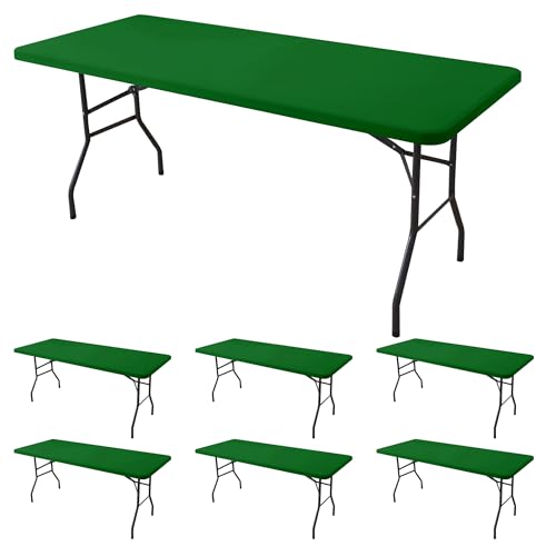 Enjoyidea Fitted Tablecloth for 6 Foot Rectangle Tables-6 Pack Green Elastic Outdoor Picnic Table Cover-Spandex Stretch Christmas Table Cloths 6 ft for Camping Dining Room Patio Kitchen Banquet Party by Enjoyidea - Used condition - US$29.25