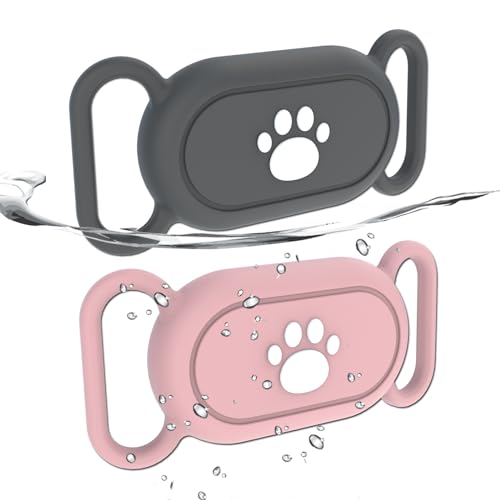 Image of 2 Pack Waterproof Dog Collar Holder Compatible with Samsung Galaxy SmartTag2, Silicone GPS Tracker Hidden Loop Holder for Smart Tag2, Anti-Lost Collar Tag2 Paw Case (Grey Pink)